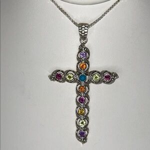 NWOT Genuine Nicky Butler Designer Multi Gemstone Cross Pendant Necklace